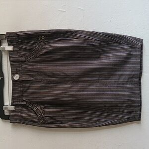 Women's juniors 3 DKNY knee length skirt gray pinstriped structured ruched tweed